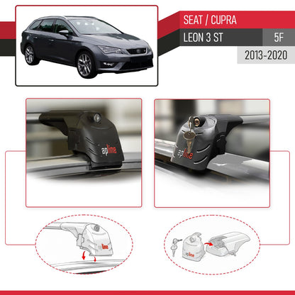 Kompatibel mit Seat Leon 3 (5F) Cupra ST 2013-2020 ACE-2 Relingträger Dachträger Auto Gepäckträger Grau Aluminium 2 Stangen