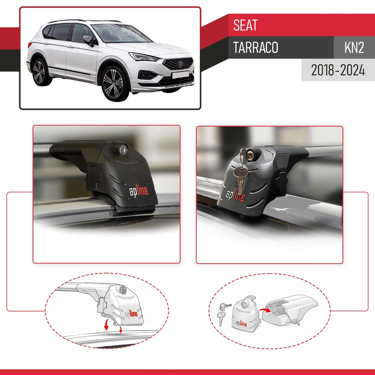 Compatible avec Seat Tarraco (KN2) 2018-2024 ACE-2 modèle Barres de Toit Railing Porte-Bagages de Voiture Gris Aluminium Barres