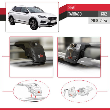 Compatible avec Seat Tarraco (KN2) 2018-2024 ACE-2 modèle Barres de Toit Railing Porte-Bagages de Voiture Gris Aluminium Barres