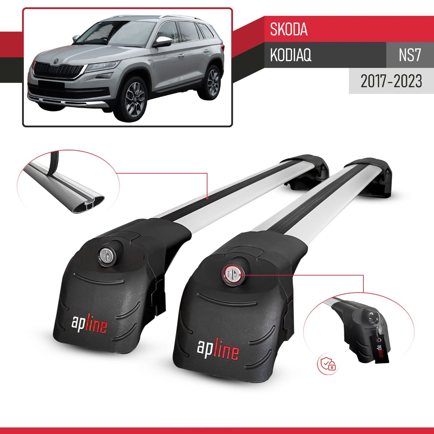 Compatible avec Skoda Kodiaq (NS7) 2017-2023 ACE-2 modèle Barres de Toit Railing Porte-Bagages de Voiture Gris Aluminium Barres