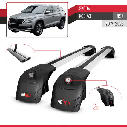 Compatible avec Skoda Kodiaq (NS7) 2017-2023 ACE-2 modèle Barres de Toit Railing Porte-Bagages de Voiture Gris Aluminium Barres