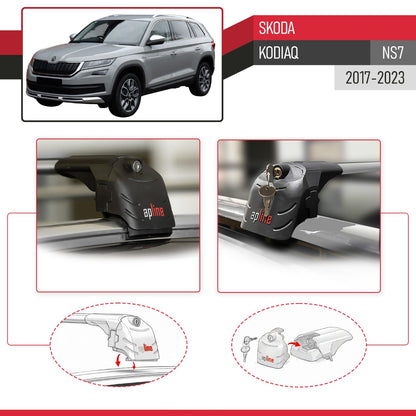 Compatible avec Skoda Kodiaq (NS7) 2017-2023 ACE-2 modèle Barres de Toit Railing Porte-Bagages de Voiture Gris Aluminium Barres