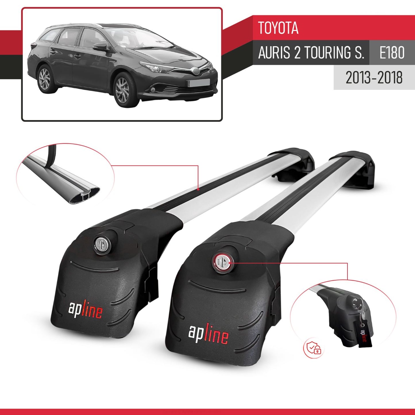 Kompatibel mit Toyota Auris 2 (E180) Touring Sports 2013-2018 ACE-2 Relingträger Dachträger Auto Gepäckträger Grau Aluminium 2 Stangen
