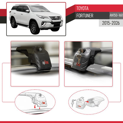 Compatible con Toyota Fortuner (AN160) 2015-2023 ACE-2 Barras de Techo Auto Portaequipajes Barras Transversales Gris Aluminio 2 Barras