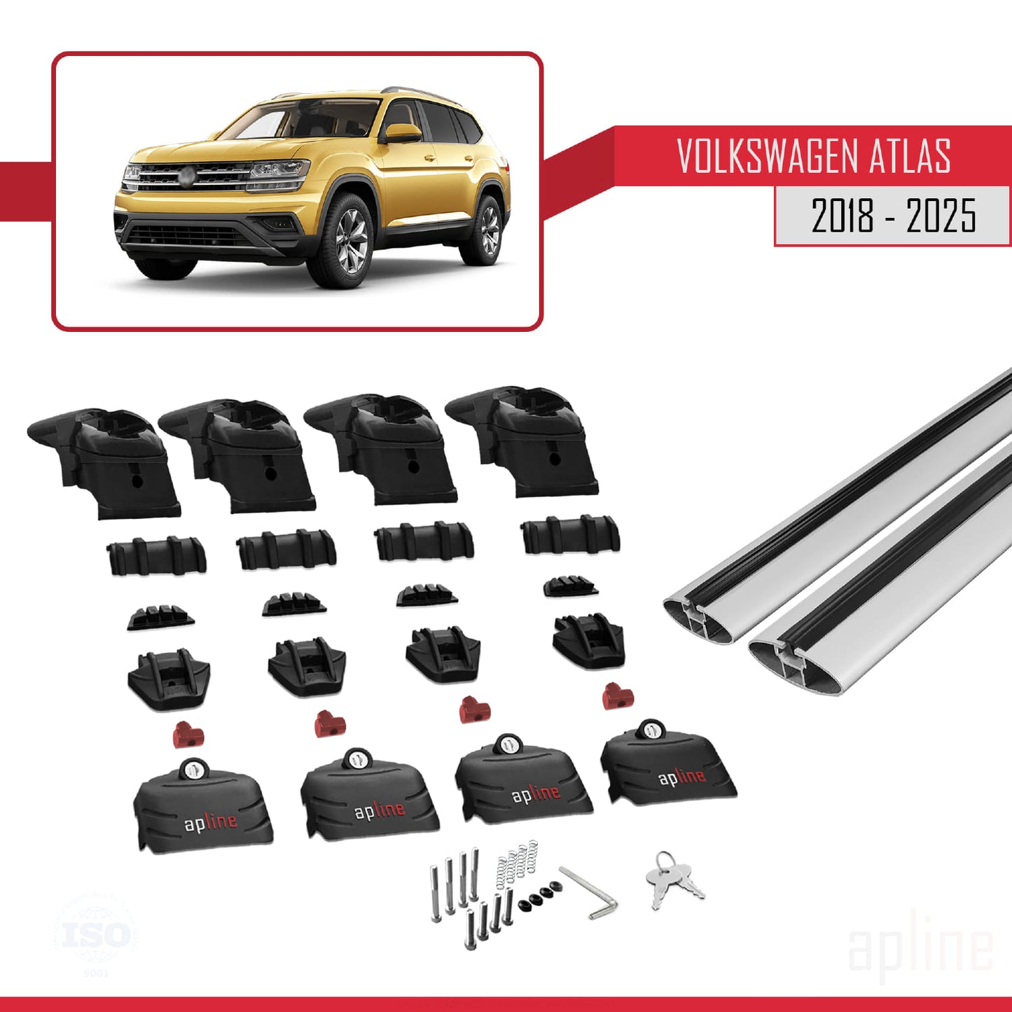 Compatible avec Volkswagen Atlas (CA1) 2018-2025 ACE-2 Barres de Toit Railing Porte-Bagages de Voiture Gris Aluminium 2 Barres
