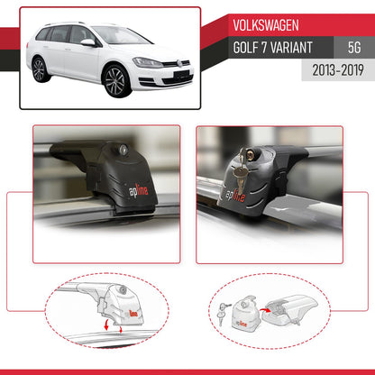 Compatible avec Volkswagen Golf 7 (5G) Variant 2013-2019 ACE-2 modèle Barres de Toit Railing Porte-Bagages de Voiture Gris Aluminium Barres