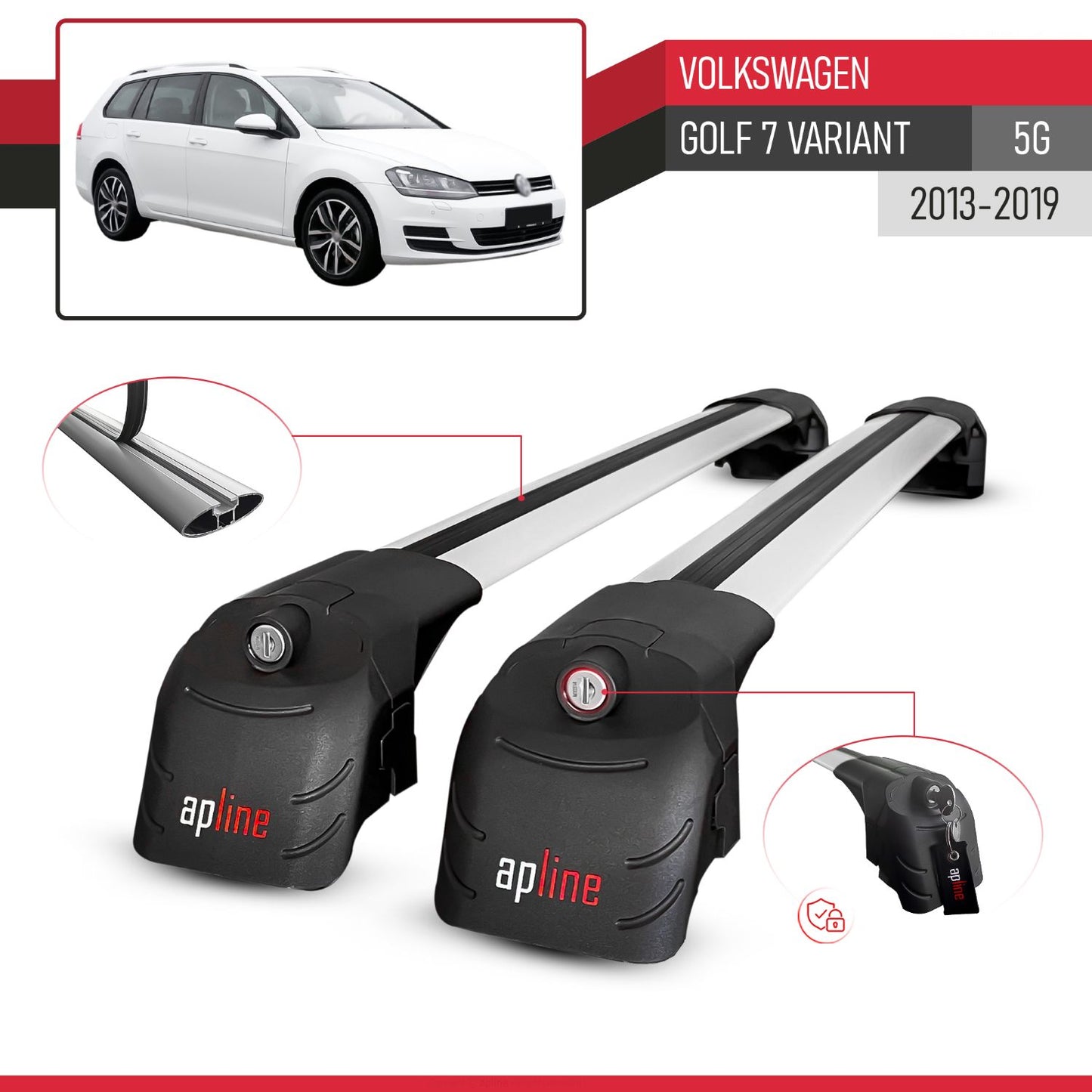 Compatible avec Volkswagen Golf 7 (5G) Variant 2013-2019 ACE-2 modèle Barres de Toit Railing Porte-Bagages de Voiture Gris Aluminium Barres