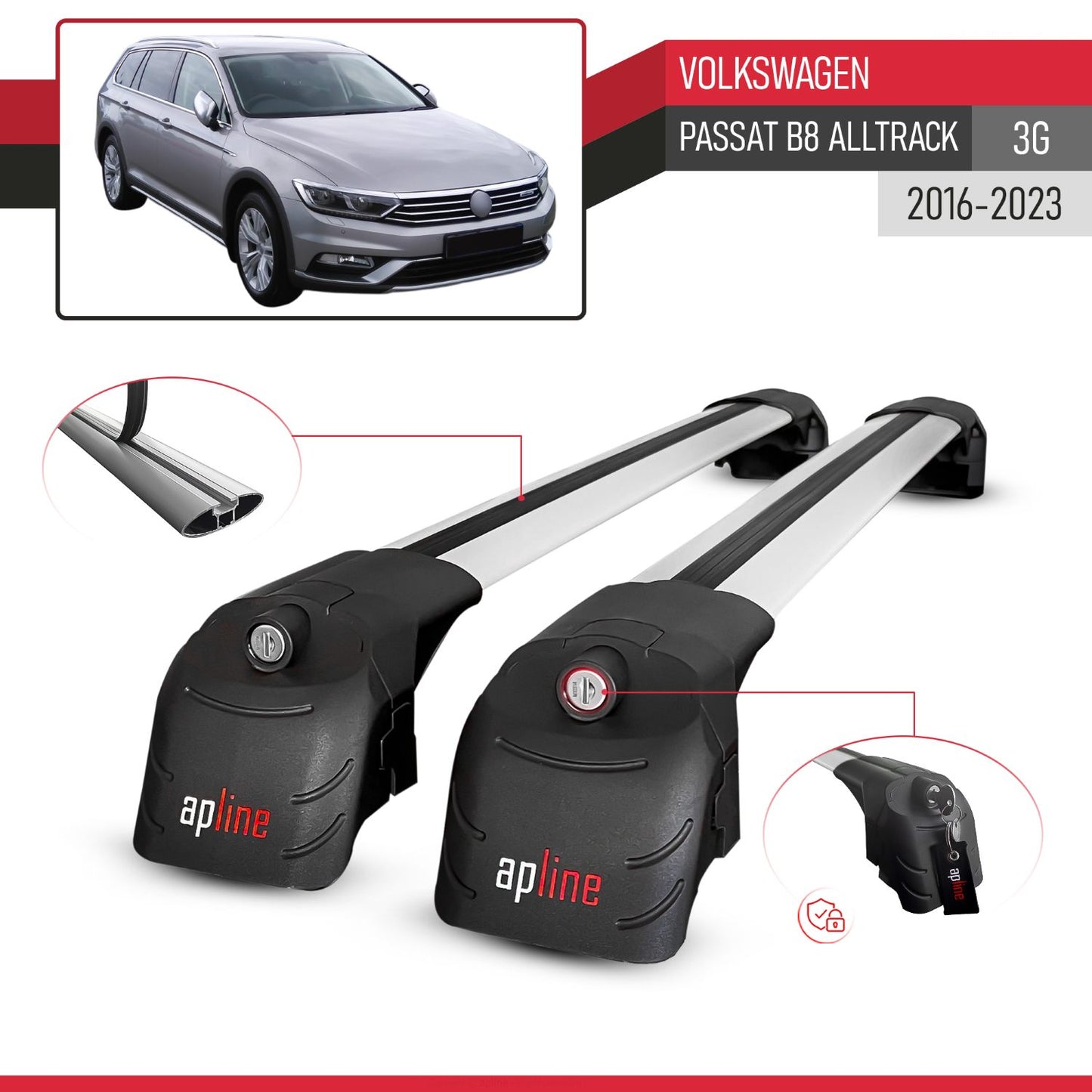 Kompatibel mit Volkswagen Passat B8 (3G) Alltrack 2016-2023 ACE-2 Relingträger Dachträger Auto Gepäckträger Grau Aluminium 2 Stangen