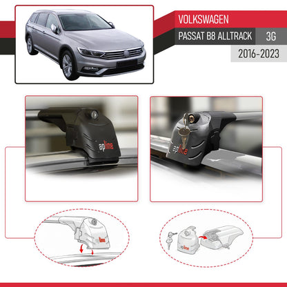 Kompatibel mit Volkswagen Passat B8 (3G) Alltrack 2016-2023 ACE-2 Relingträger Dachträger Auto Gepäckträger Grau Aluminium 2 Stangen