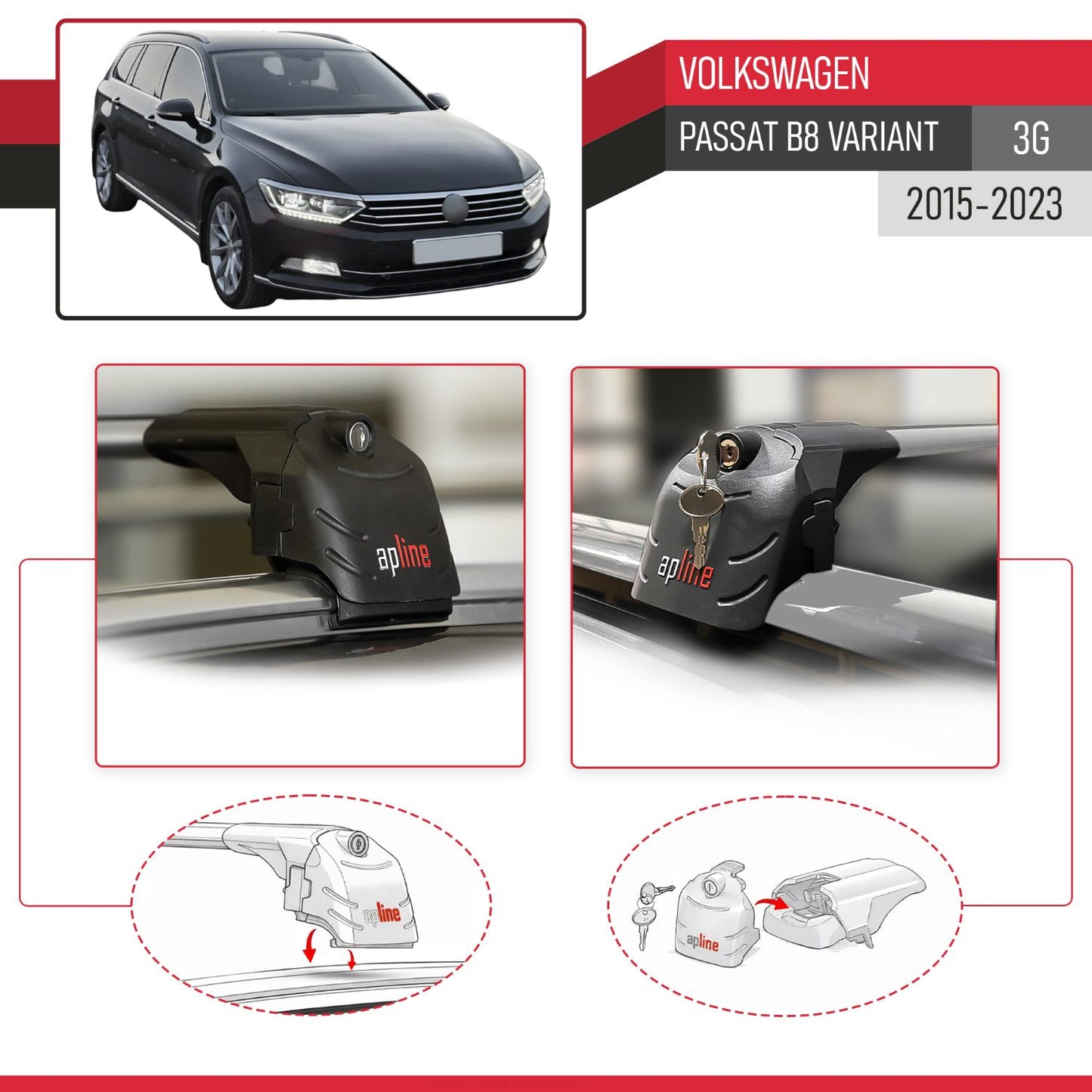 Compatible avec Volkswagen Passat B8 (3G) Variant 2015-2023 ACE-2 modèle Barres de Toit Railing Porte-Bagages de Voiture Gris Aluminium Barres
