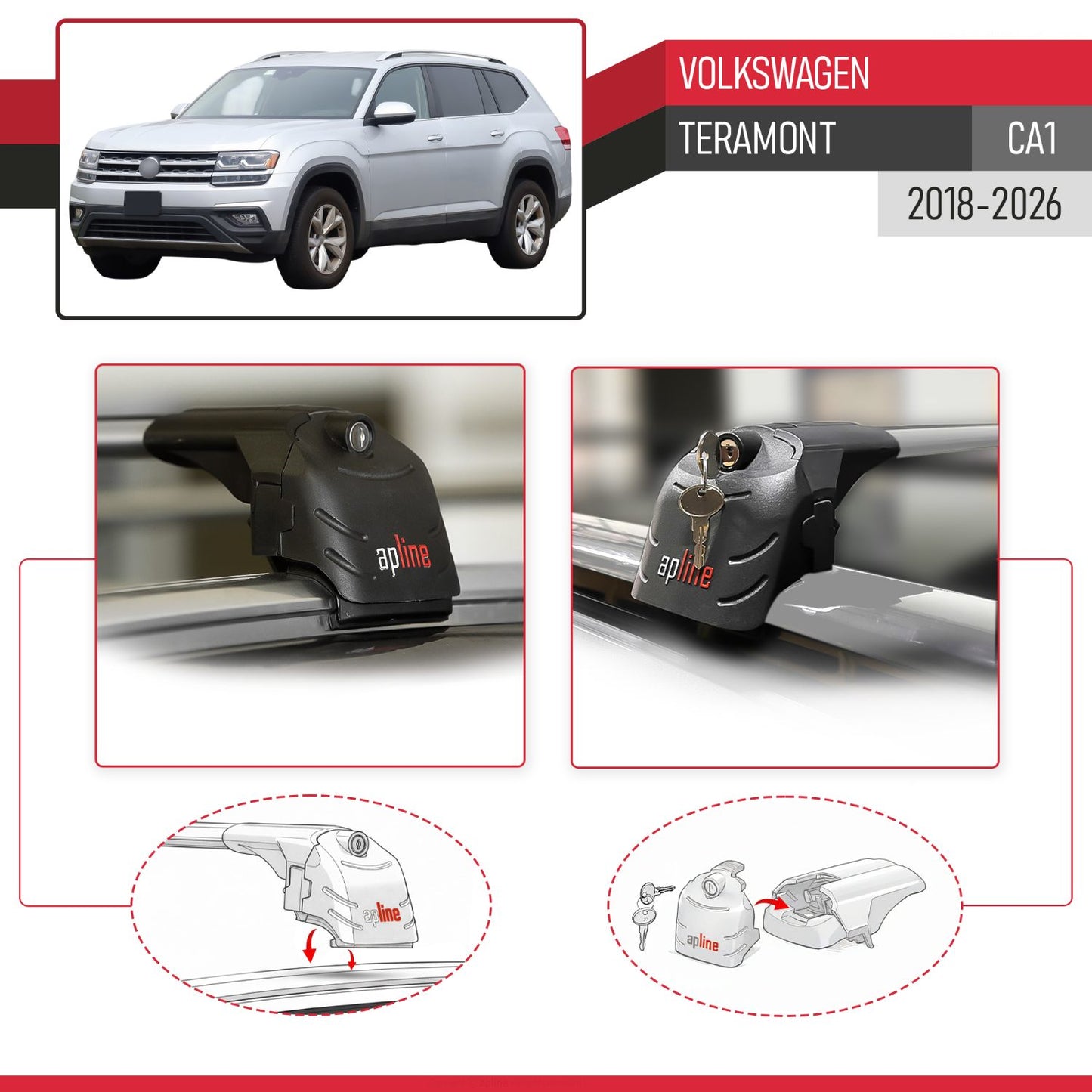 Compatible avec Volkswagen Teramont (CA1) 2018-2026 ACE-2 modèle Barres de Toit Railing Porte-Bagages de Voiture Gris Aluminium Barres