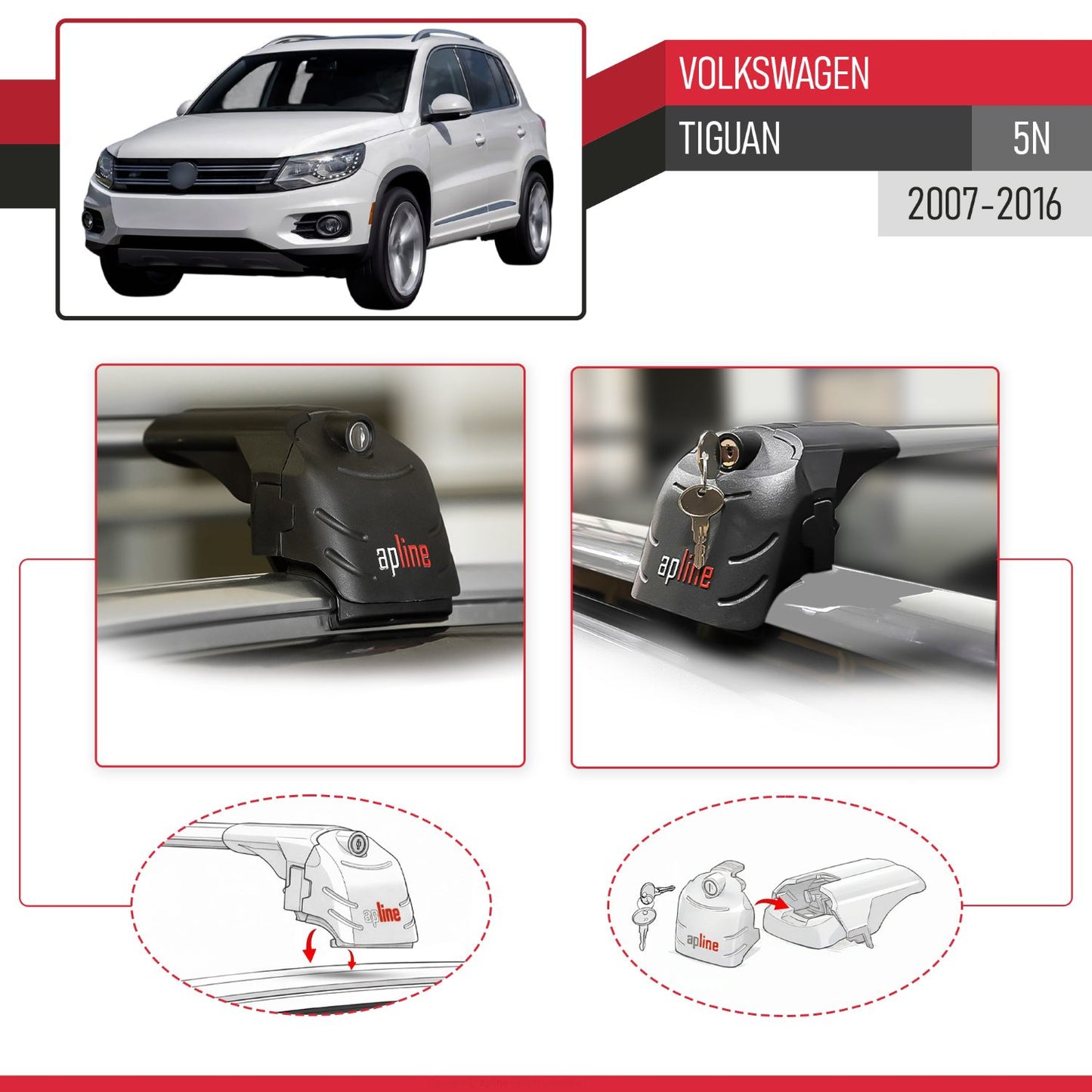 Compatible avec Volkswagen Tiguan (5N) 2007-2016 ACE-2 modèle Barres de Toit Railing Porte-Bagages de Voiture Gris Aluminium Barres