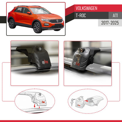 Kompatibel mit Volkswagen T-Roc 2017-2025 ACE-2 Relingträger Dachträger Auto Gepäckträger Grau Aluminium 2 Stangen
