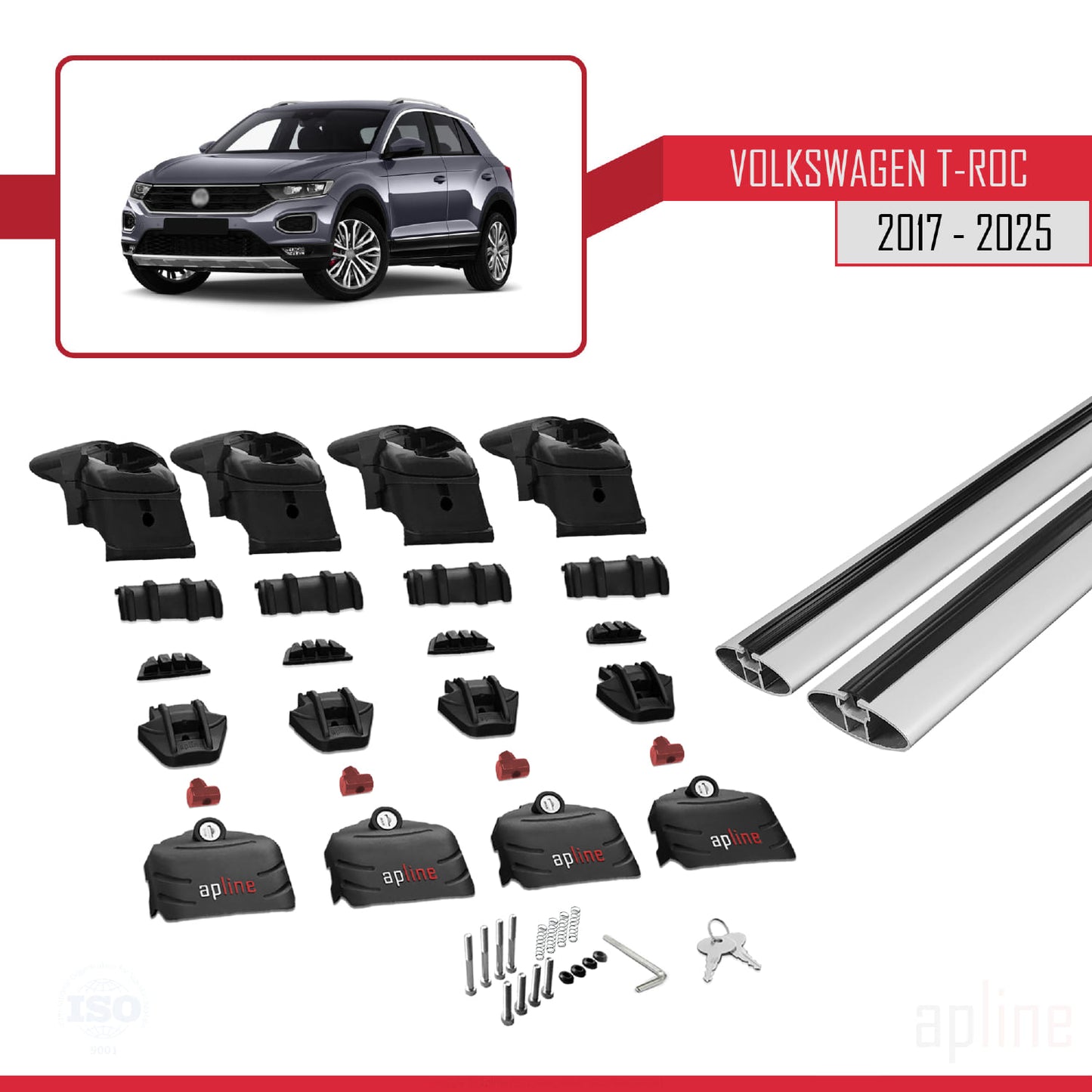 Compatible avec Volkswagen T-Roc 2017-2025 ACE-2 Barres de Toit Railing Porte-Bagages de Voiture Gris Aluminium 2 Barres