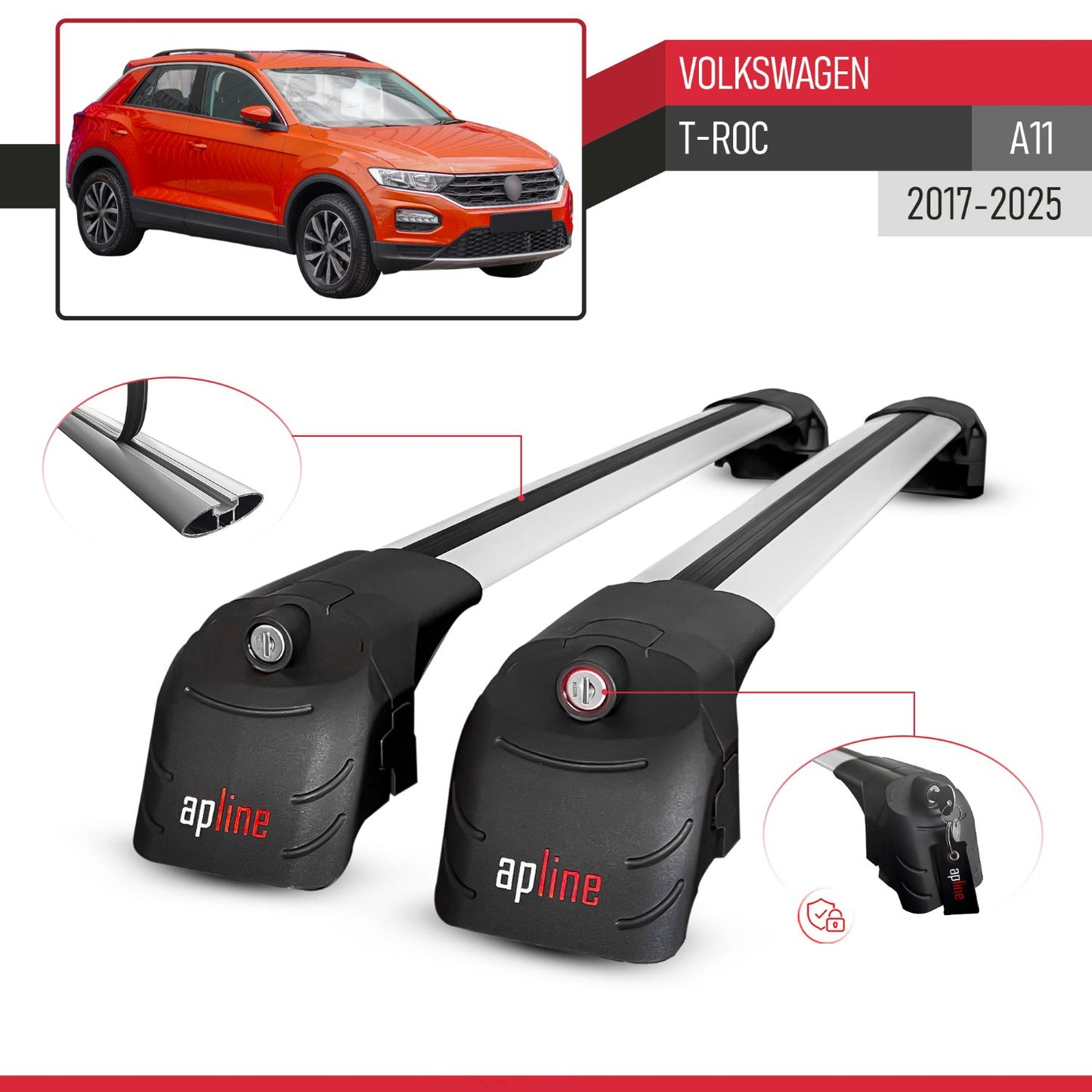Kompatibel mit Volkswagen T-Roc 2017-2025 ACE-2 Relingträger Dachträger Auto Gepäckträger Grau Aluminium 2 Stangen