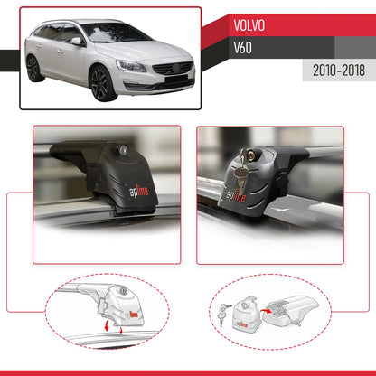 Kompatibel mit Volvo V60 2011-2018 ACE-2 Relingträger Dachträger Auto Gepäckträger Grau Aluminium 2 Stangen