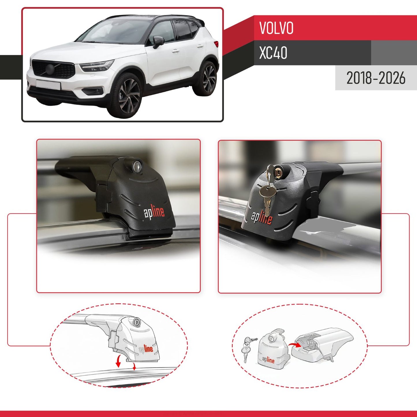 Kompatibel mit Volvo XC40 2018-2025 ACE-2 Relingträger Dachträger Auto Gepäckträger Grau Aluminium 2 Stangen