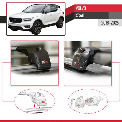 Kompatibel mit Volvo XC40 2018-2025 ACE-2 Relingträger Dachträger Auto Gepäckträger Grau Aluminium 2 Stangen