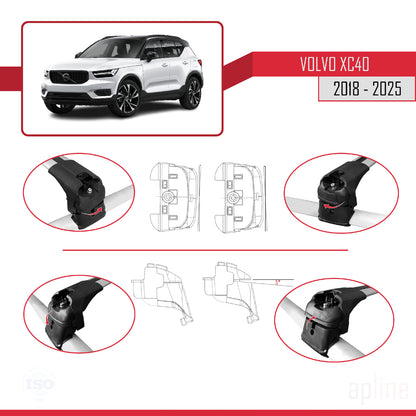 Compatible avec Volvo XC40 2018-2025 ACE-2 Barres de Toit Railing Porte-Bagages de Voiture Gris Aluminium 2 Barres