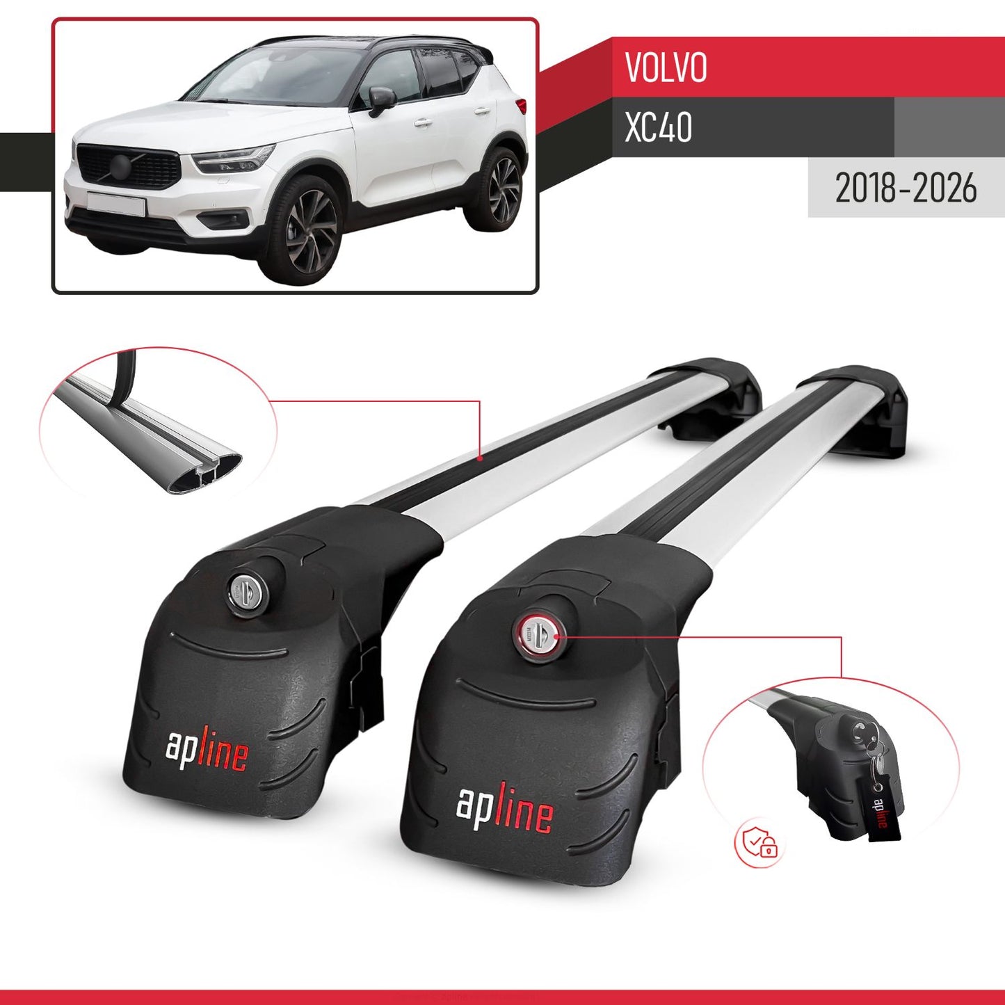 Kompatibel mit Volvo XC40 2018-2025 ACE-2 Relingträger Dachträger Auto Gepäckträger Grau Aluminium 2 Stangen