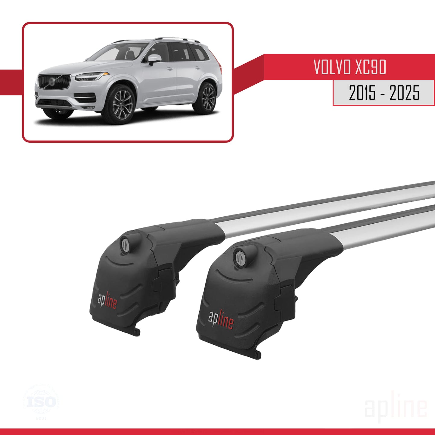 Compatibile con Volvo XC90 II 2015-2025 ACE-2 Barre Tetto Portapacchi Auto Barre Portatutto Grigo Alluminio 2 Barre