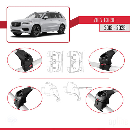 Compatibile con Volvo XC90 II 2015-2025 ACE-2 Barre Tetto Portapacchi Auto Barre Portatutto Grigo Alluminio 2 Barre