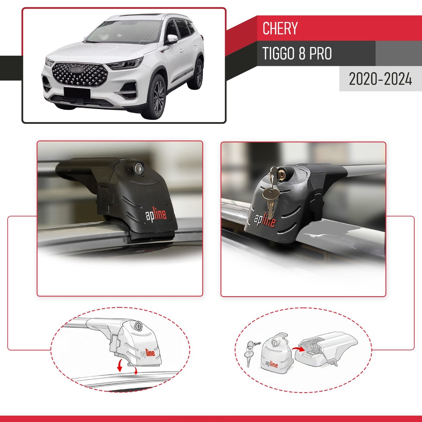Compatible avec Chery Tiggo 8 Pro 2020-2024 ACE-2 modèle Barres de Toit Railing Porte-Bagages de Voiture Gris Aluminium Barres