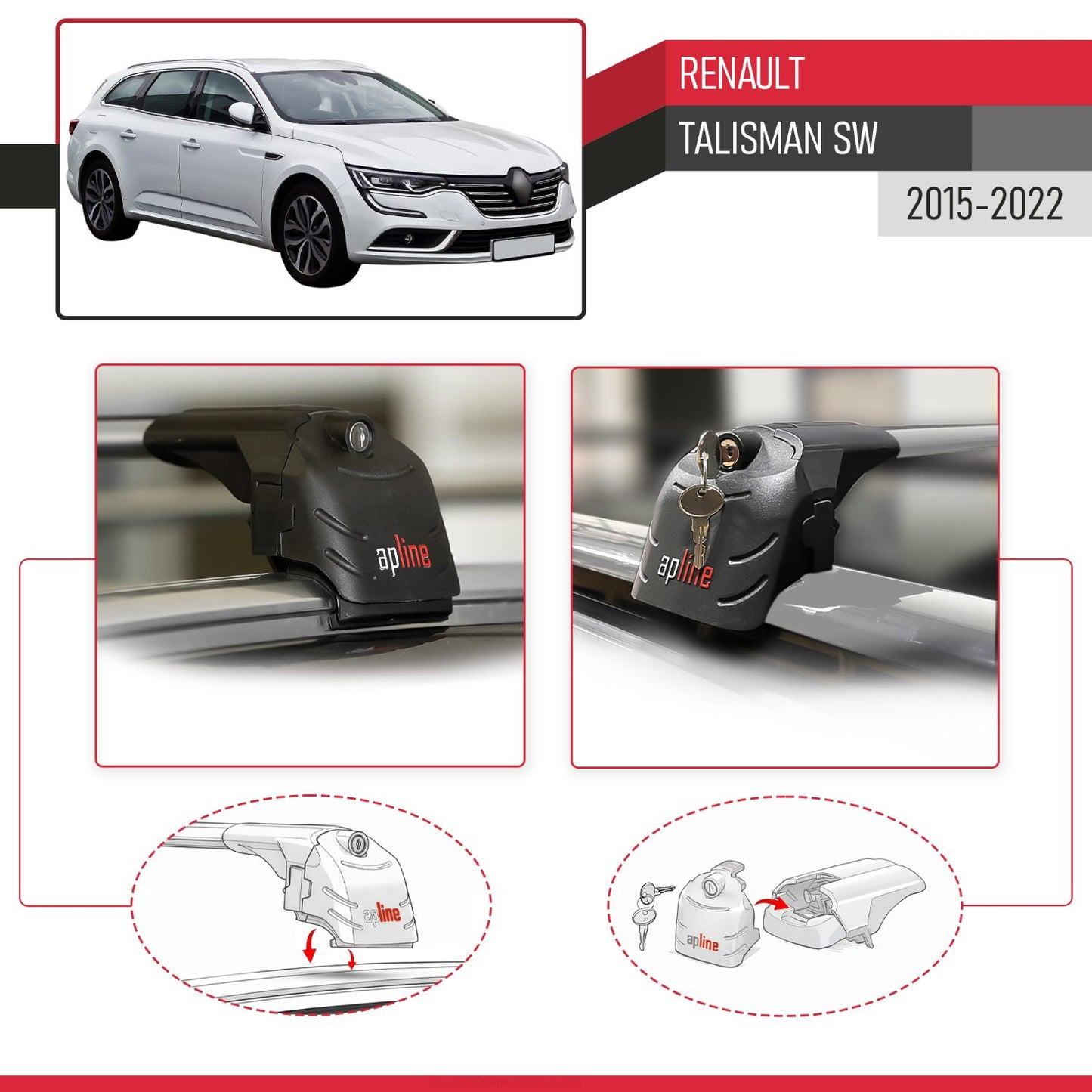 Compatible avec Renault Talisman SW 2015-2022 ACE-2 modèle Barres de Toit Railing Porte-Bagages de Voiture Gris Aluminium Barres
