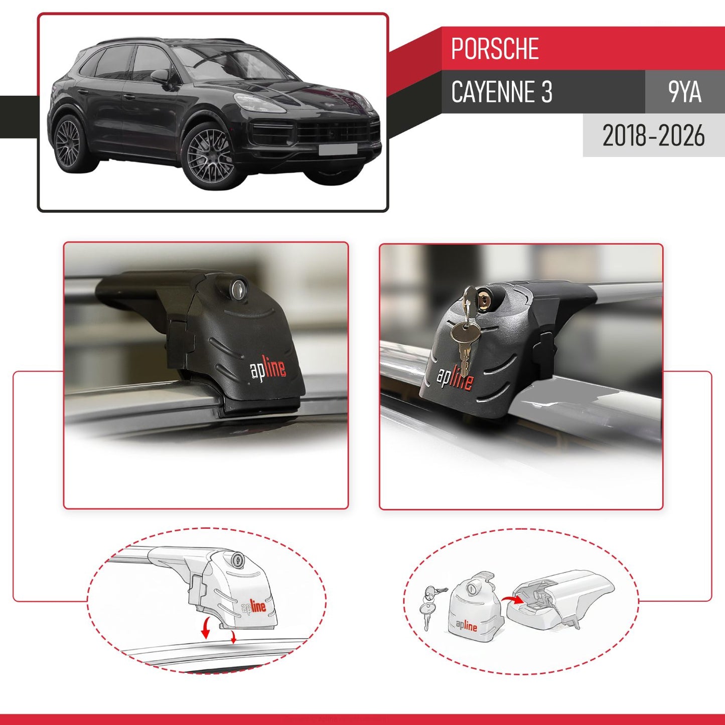 Compatible avec Porsche Cayenne 3 (9YA) 2018-2026 ACE-2 modèle Barres de Toit Railing Porte-Bagages de Voiture Gris Aluminium Barres