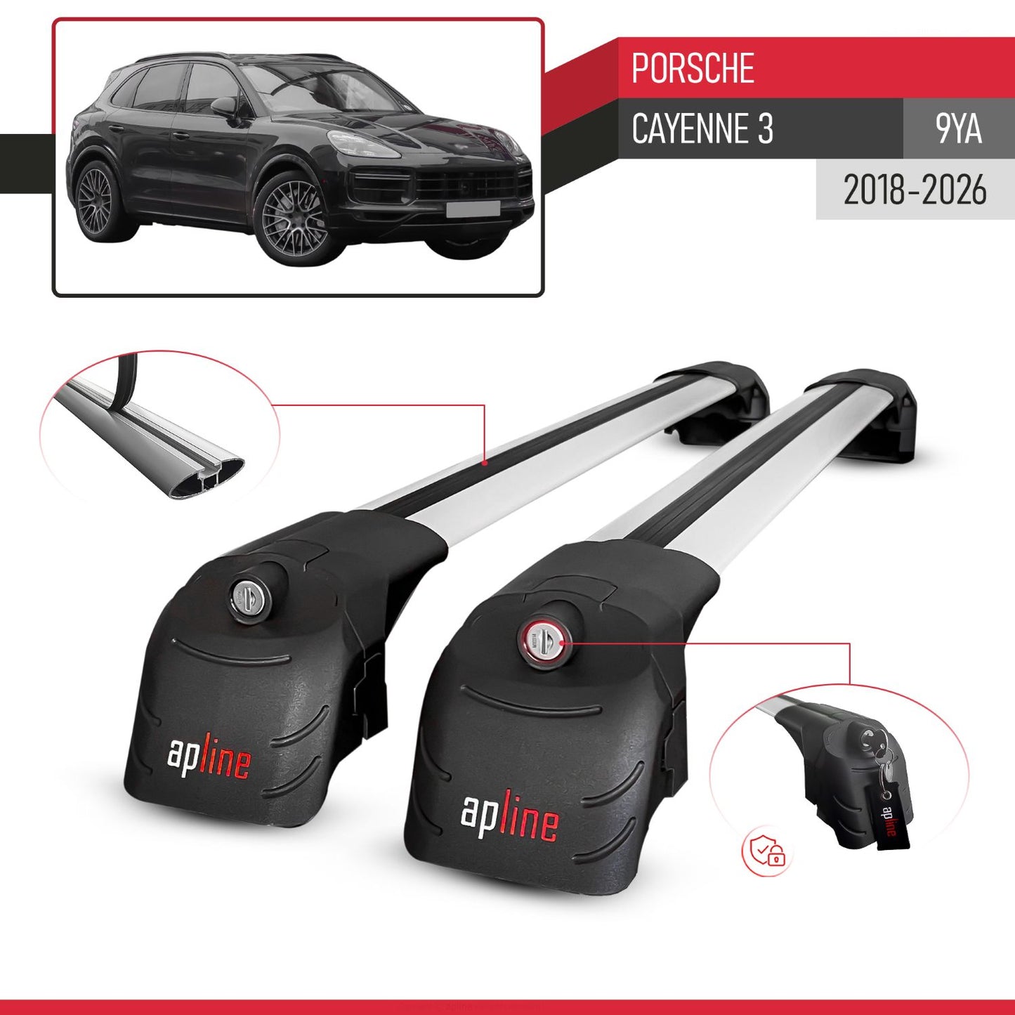 Compatible avec Porsche Cayenne 3 (9YA) 2018-2026 ACE-2 modèle Barres de Toit Railing Porte-Bagages de Voiture Gris Aluminium Barres