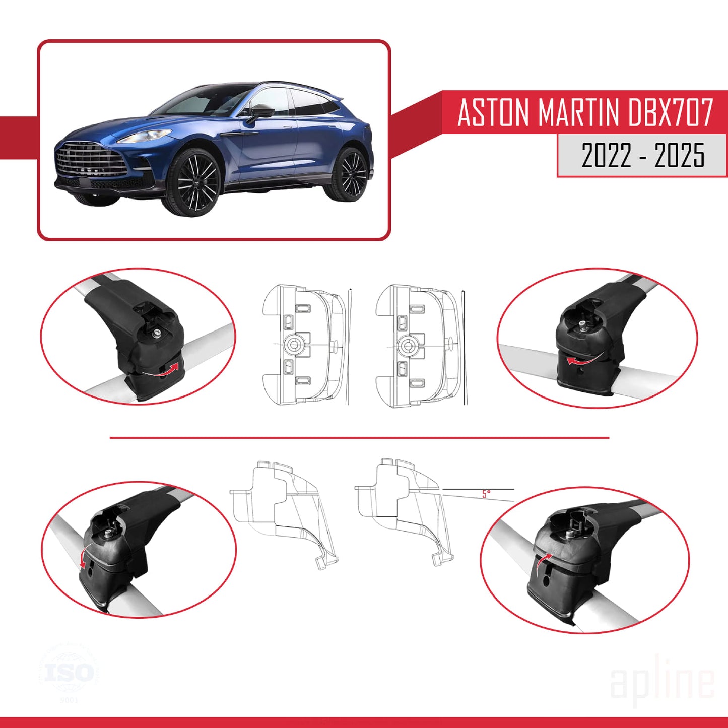 Compatibile con Aston Martin (DBX707) 2022-2025 ACE-2 Barre portatutto per auto Portapacchi in alluminio grigio 2 barre