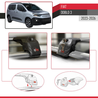 Compatible avec Fiat Doblo 3 2023-2026 ACE-2 modèle Barres de Toit Railing Porte-Bagages de Voiture Gris Aluminium Barres