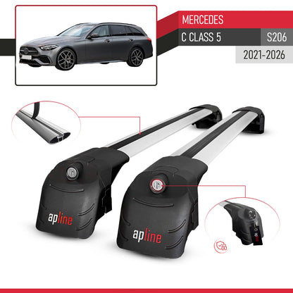 Compatible avec Mercedes C Class 5 (S206) 2021-2026 ACE-2 modèle Barres de Toit Railing Porte-Bagages de Voiture Gris Aluminium Barres