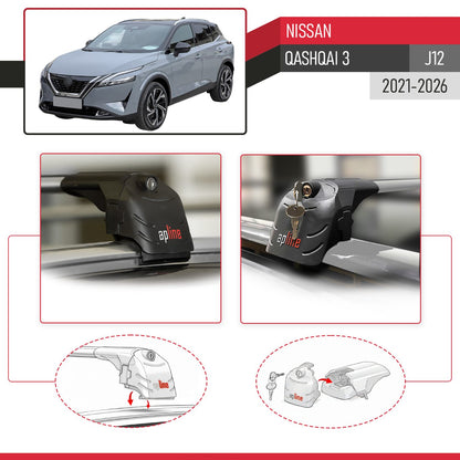 ACE-2 Dakdrager bagagedrager compatibel met Nissan Qashqai 3 (J12) 2022-2025 Spoorstaven Grijs Aluminium 2 Staven