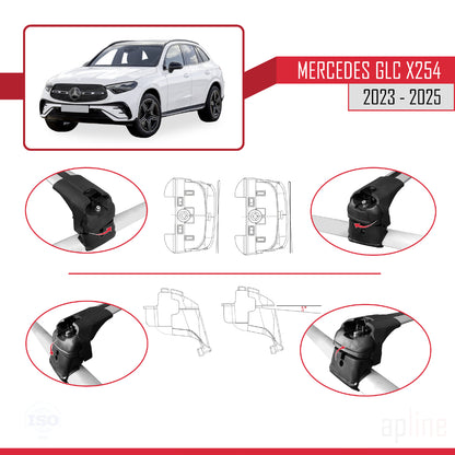 Compatible avec Mercedes Classe GLC 2 (X254) 2023-2025 ACE-2 Barres de Toit Railing Porte-Bagages de Voiture Gris Aluminium 2 Barres