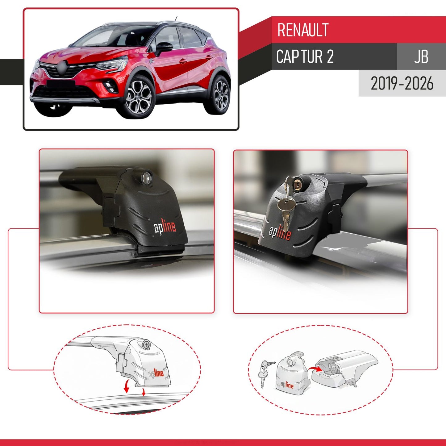 Compatible avec Renault Captur 2 (JB) 2019-2026 ACE-2 modèle Barres de Toit Railing Porte-Bagages de Voiture Gris Aluminium Barres