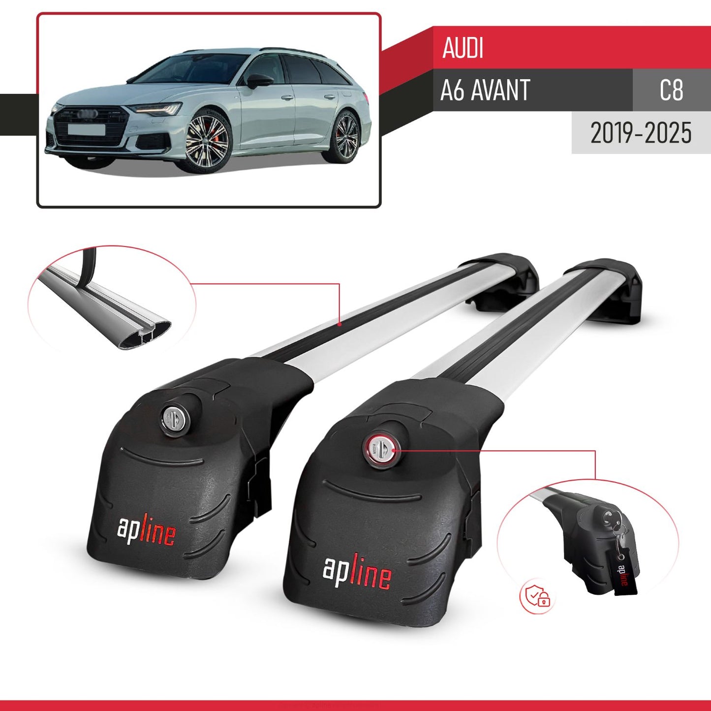 Kompatibel mit A6 (C8) Avant 2019-2025 ACE-2 Relingträger Dachträger Auto Gepäckträger Grau Aluminium 2 Stangen