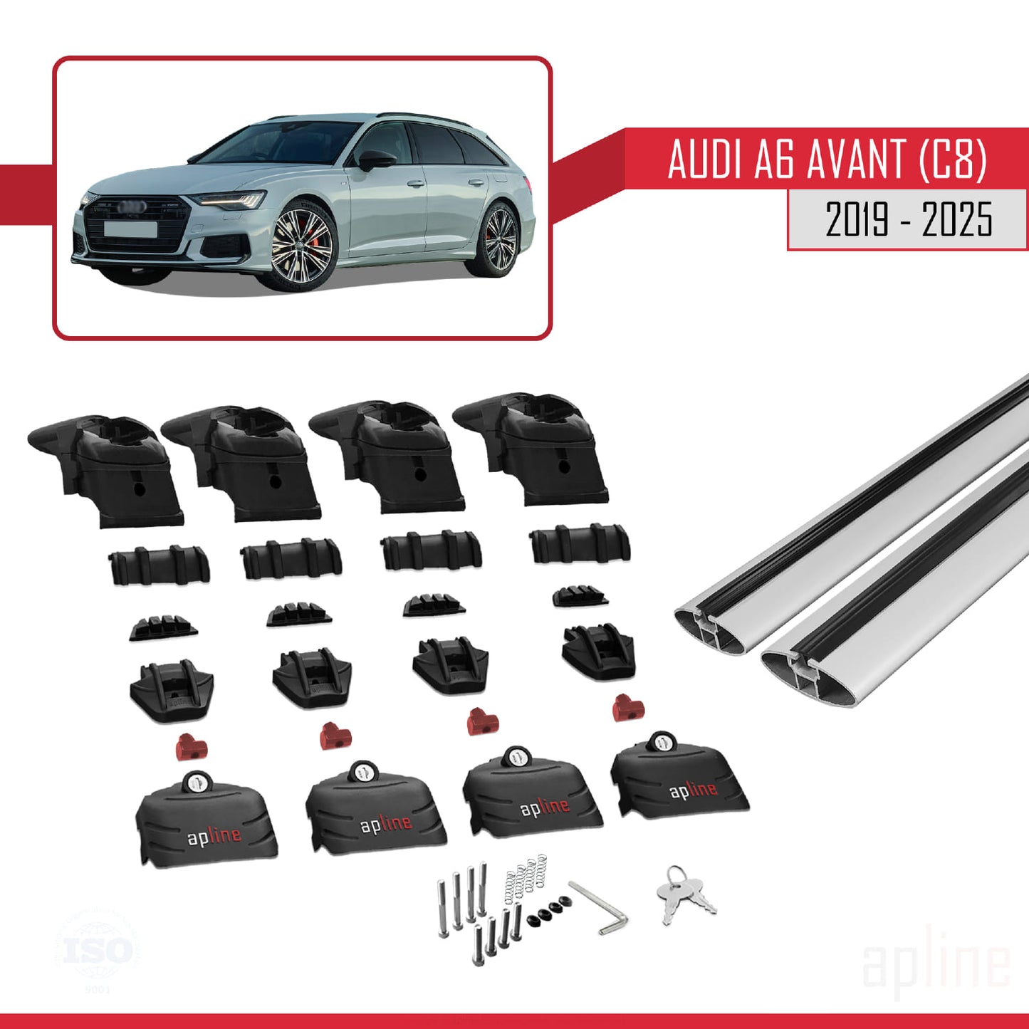 Compatibile con A6 (C8) Avant 2019-2025 ACE-2 Barre portatutto per auto Portapacchi Alluminio grigio 2 barre