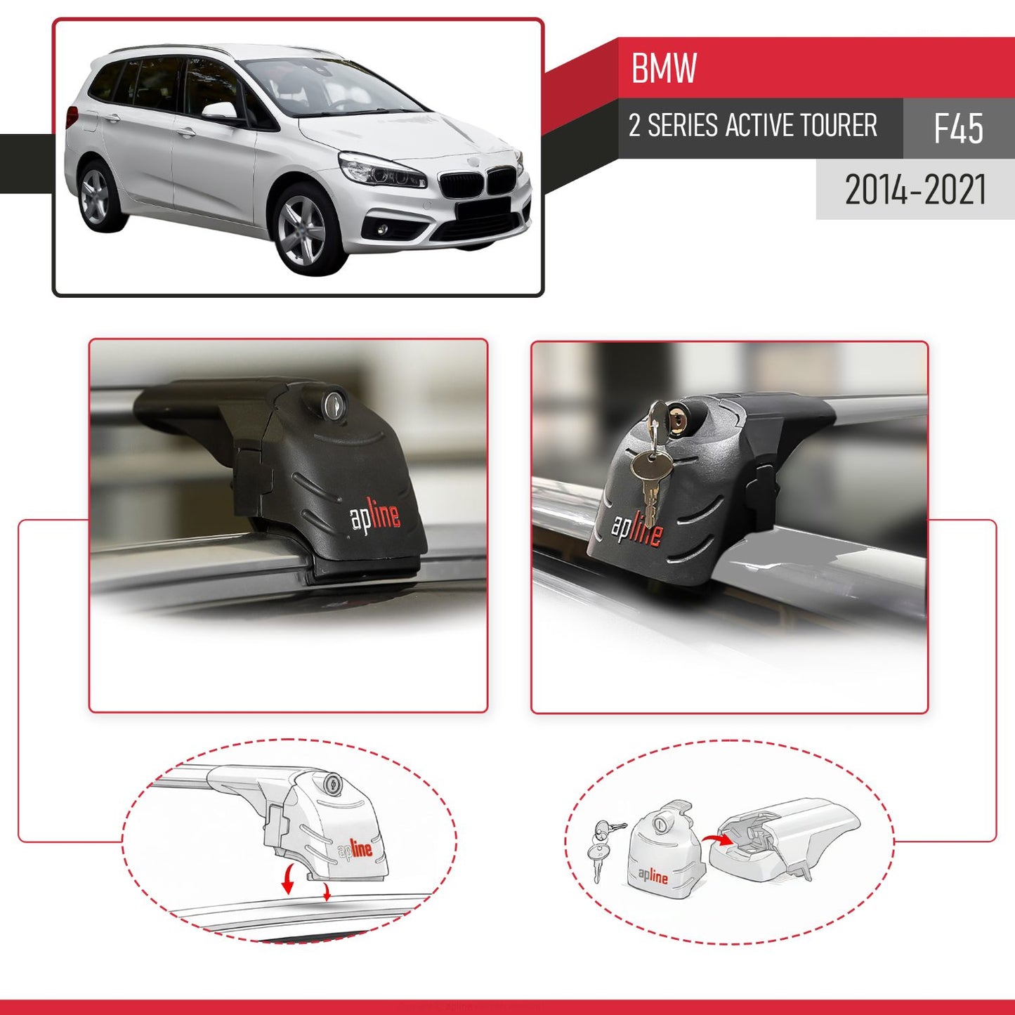 Compatible avec BMW 2 Serisi (F45) Active Tourer 2014-2021 ACE-2 modèle Barres de Toit Railing Porte-Bagages de Voiture Gris Aluminium Barres