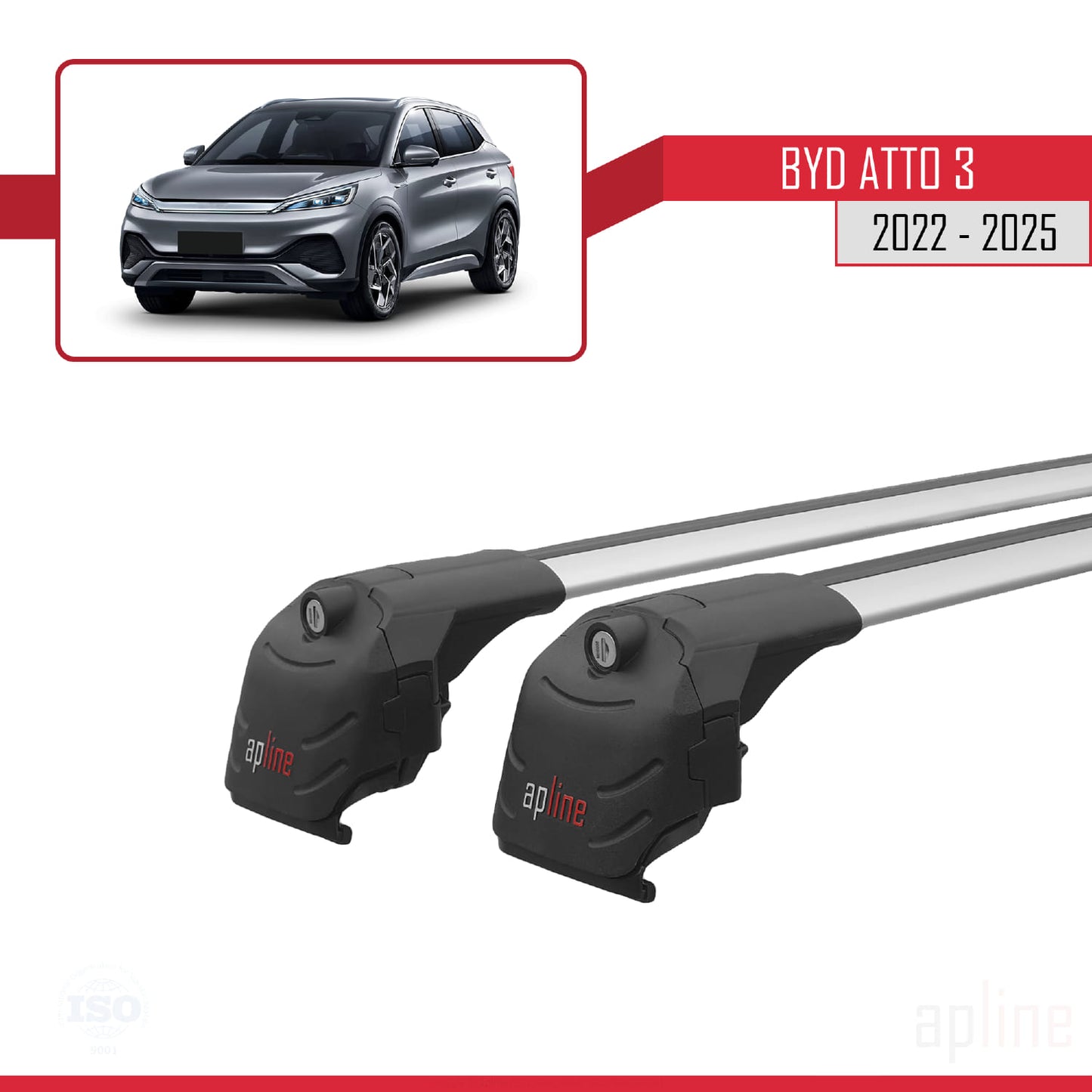 Compatible avec BYD Atto 3 2022-2025 ACE-2 Barres de Toit Railing Porte-Bagages de Voiture Gris Aluminium 2 Barres