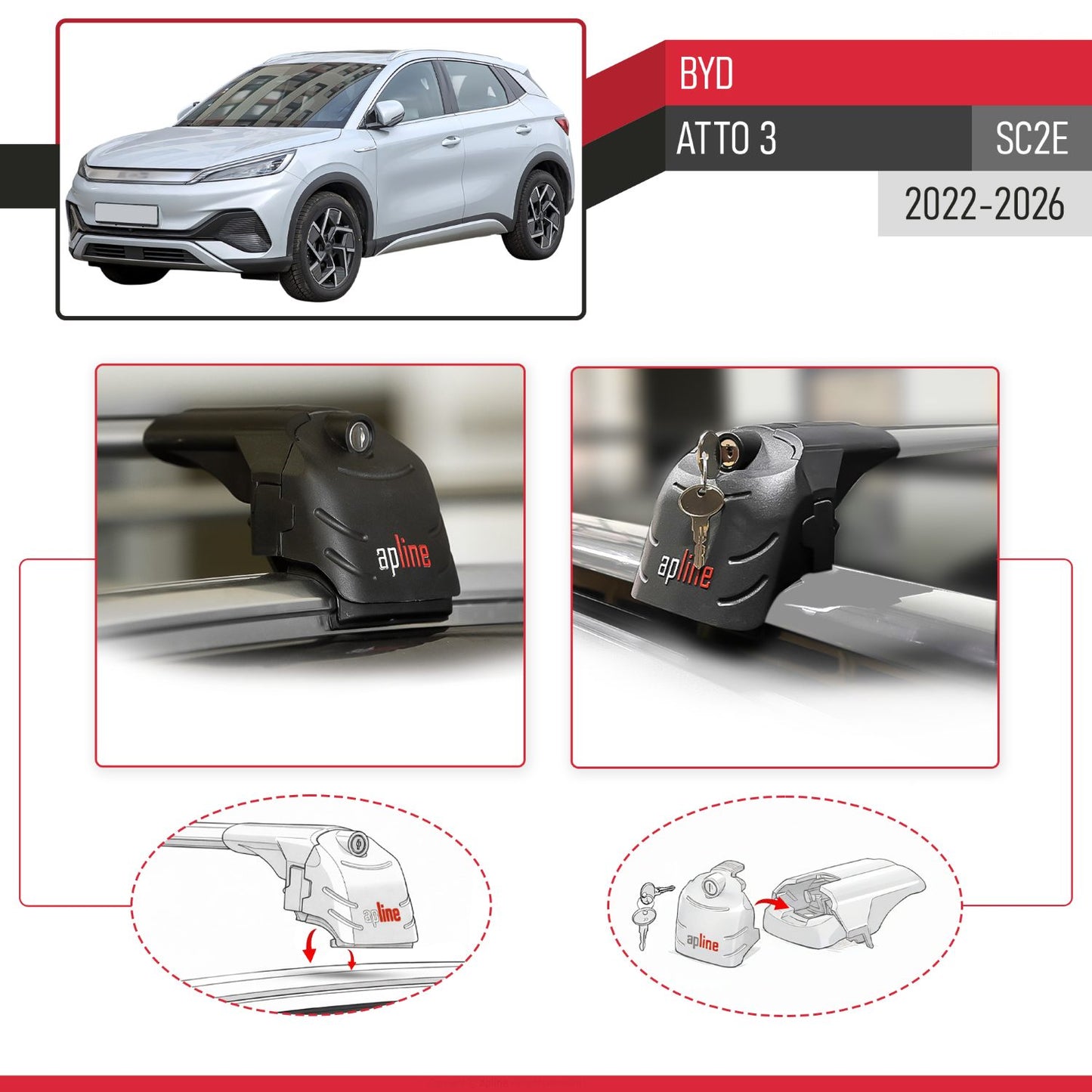 Compatibile con BYD Atto 3 2022-2025 ACE-2 Barre Tetto Portapacchi Auto Barre Portatutto Grigo Alluminio 2 Barre