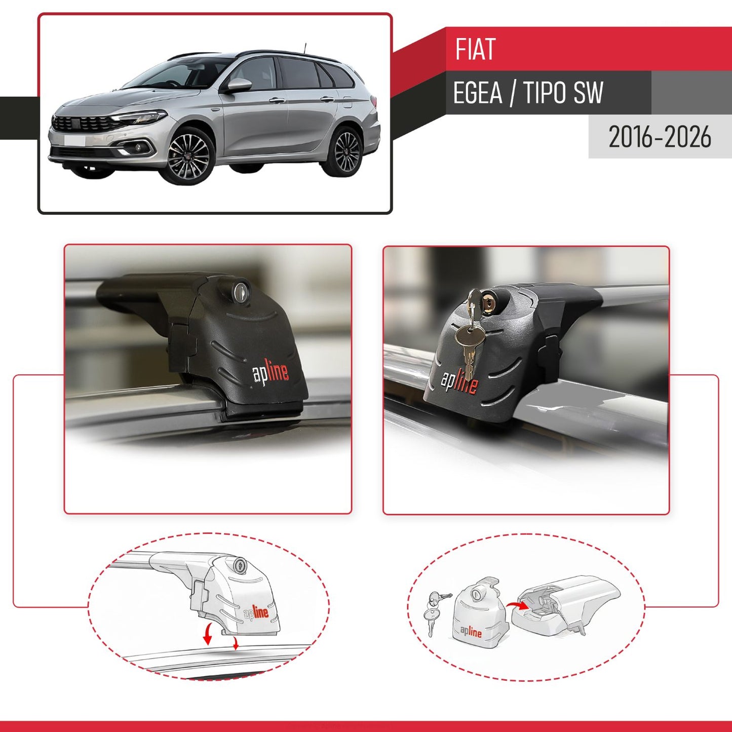 Kompatibel mit Fiat Egea Combi 2016-2025 ACE-2 Relingträger Dachträger Auto Gepäckträger Grau Aluminium 2 Stangen