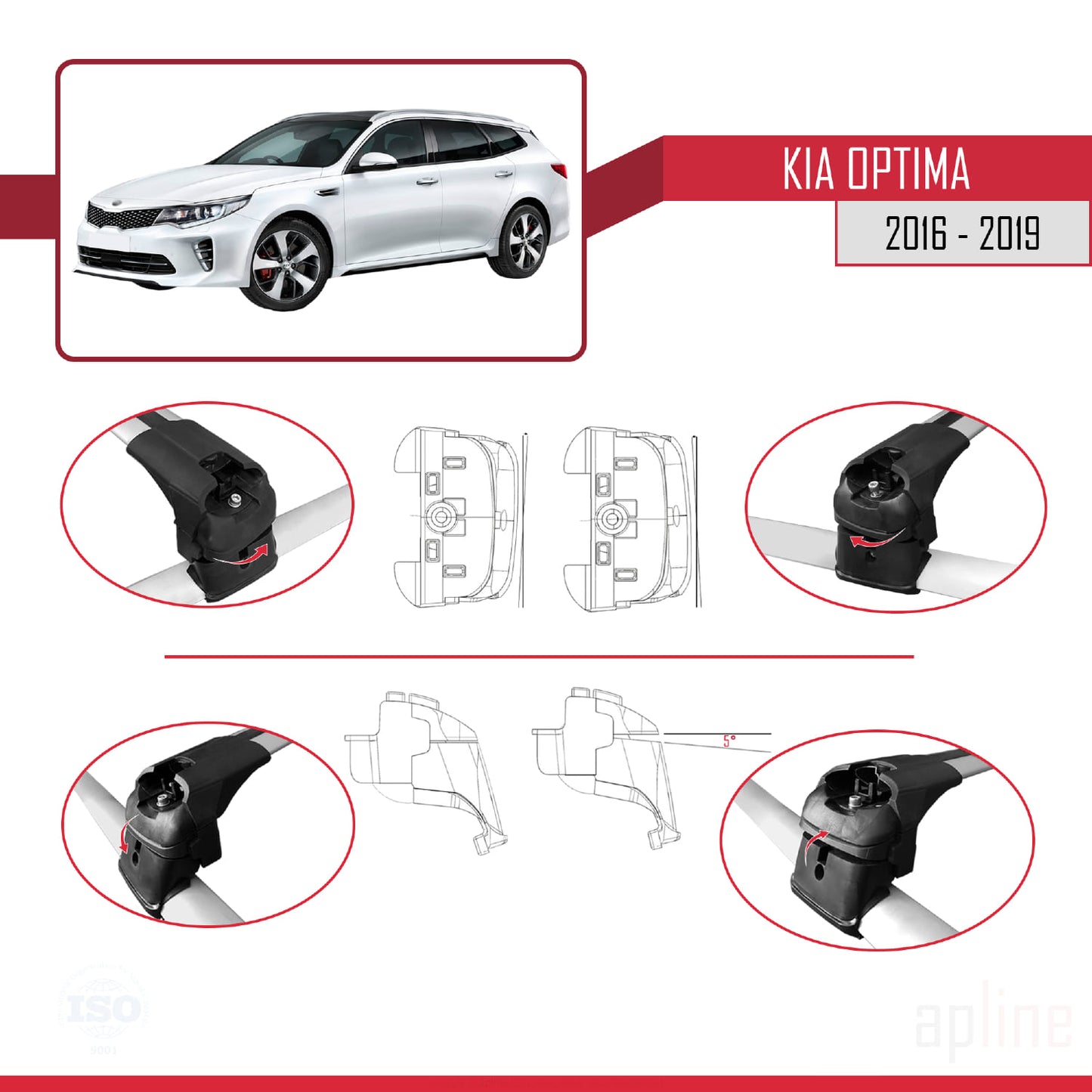 Compatible con Kia Optima (JF) Familiar 2016-2019 ACE-2 Barras de Techo Auto Portaequipajes Barras Transversales Gris Aluminio 2 Barras