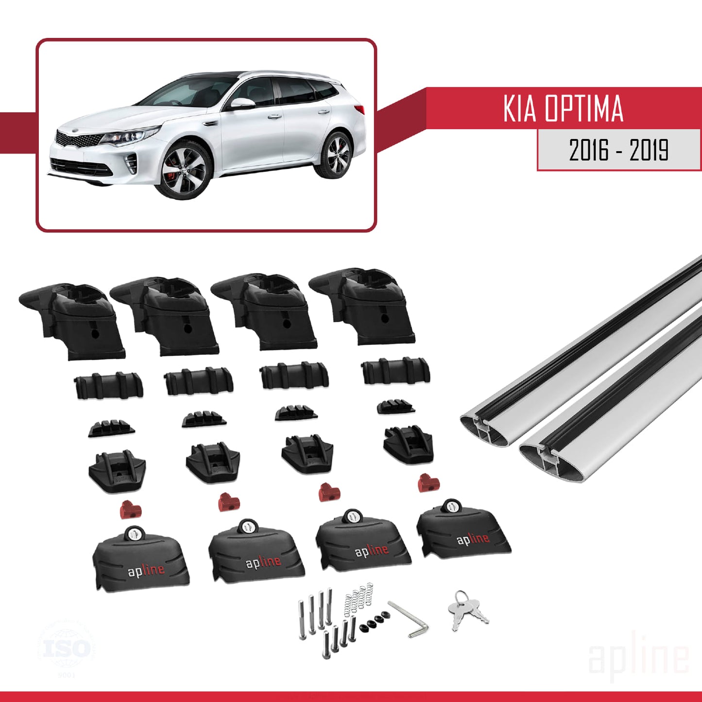 Compatible con Kia Optima (JF) Familiar 2016-2019 ACE-2 Barras de Techo Auto Portaequipajes Barras Transversales Gris Aluminio 2 Barras