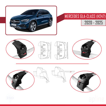 Compatible avec Mercedes Classe GLA 2 (H247) 2020-2025 ACE-2 Barres de Toit Railing Porte-Bagages de Voiture Gris Aluminium 2 Barres