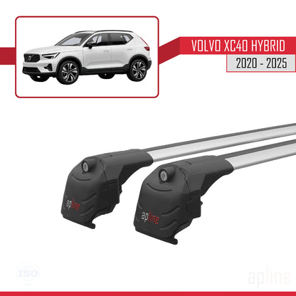 Compatible avec Volvo XC40 (Hibrit) 2020-2025 ACE-2 Barres de Toit Railing Porte-Bagages de Voiture Gris Aluminium 2 Barres