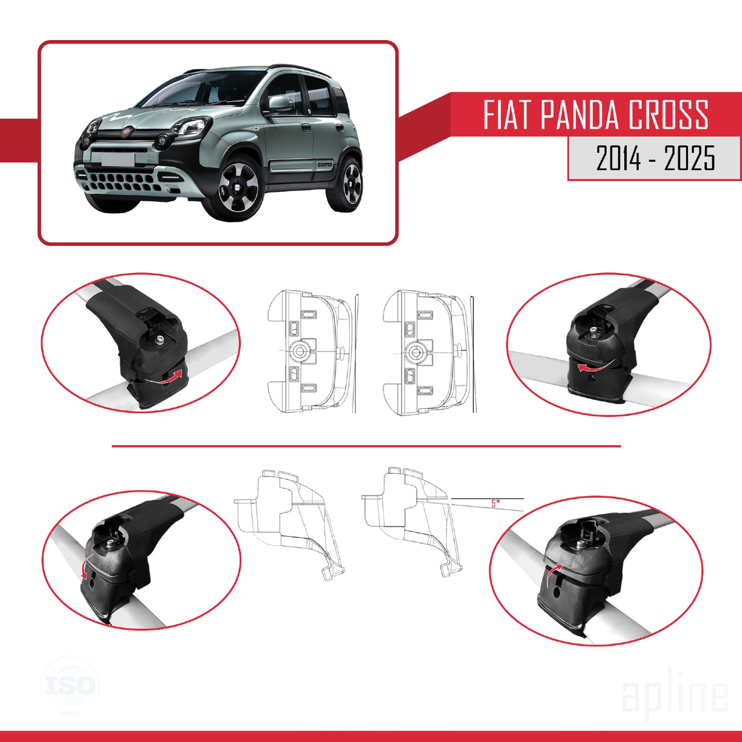 ACE-2 Dakdrager bagagedrager compatibel met Fiat Panda Cross 2014-2025 Spoorstaven Grijs Aluminium 2 Staven