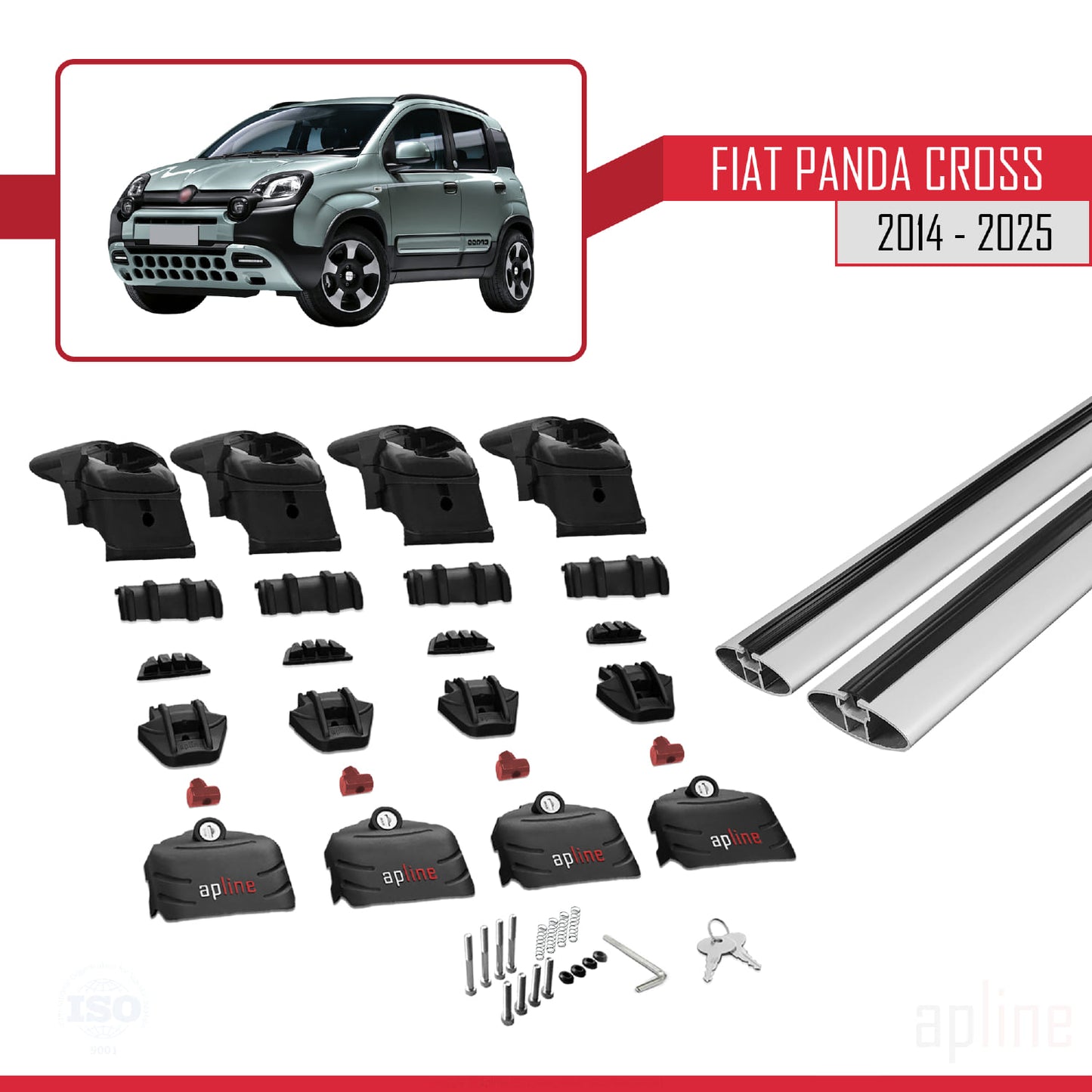 ACE-2 Dakdrager bagagedrager compatibel met Fiat Panda Cross 2014-2025 Spoorstaven Grijs Aluminium 2 Staven
