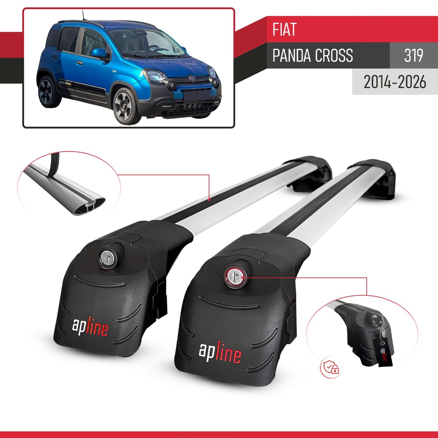 Compatibile con Fiat Panda Cross 2014-2025 ACE-2 Barre Tetto Portapacchi Auto Barre Portatutto Grigo Alluminio 2 Barre