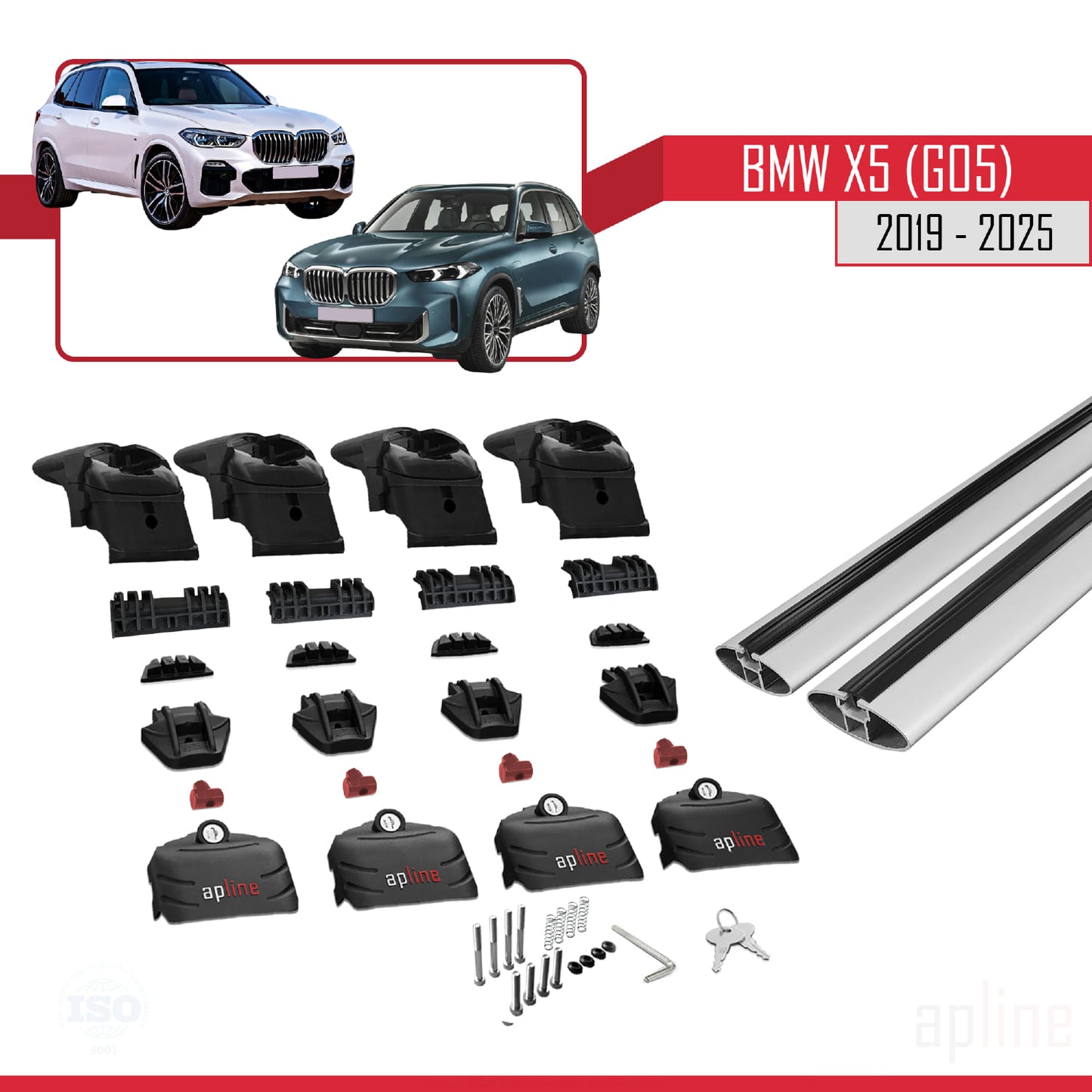 Compatible avec BMW X5 (G05) 2019-2025 ACE-2 Barres de Toit Railing Porte-Bagages de Voiture Gris Aluminium 2 Barres